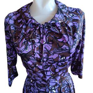 Vintage 1970s Dress sz 8 1970s Acetate Groovy Purple Floral Print Carol Brent